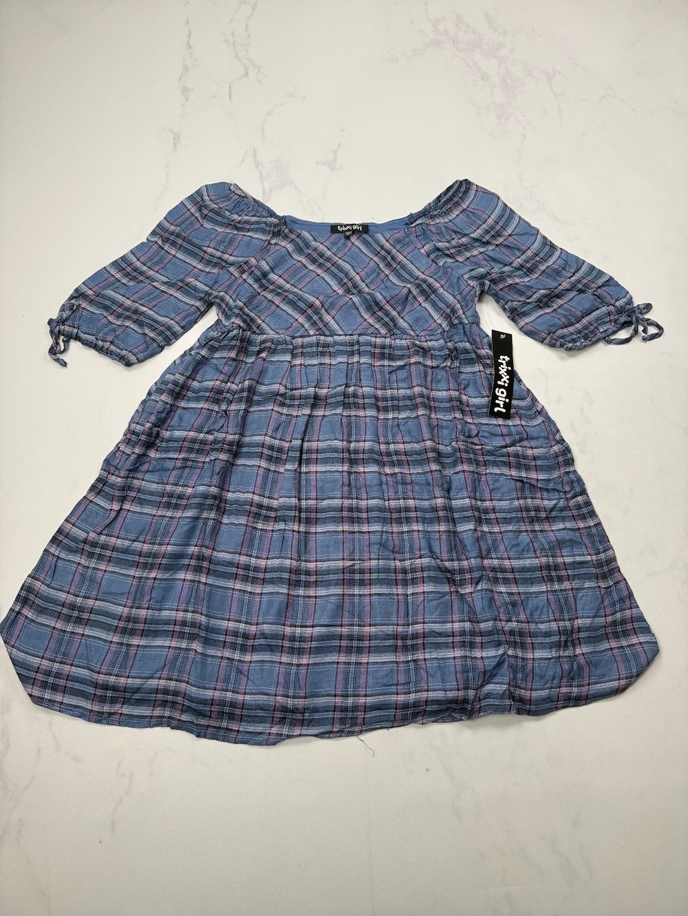 Trixxi Girl Plaid Shirt Dress Blue Contemporary Modern Romantic - Girls XL